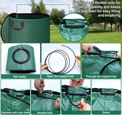 Reusable Yard Waste Bags with Lid, 2 Pack 72 Gallon Lawn and Leaf Garden Bags Heavy Duty with 4 Handles, Collapsible Garden Waste Container for Collecting Indoor Outdoor Debris Leaves Grass Clippings