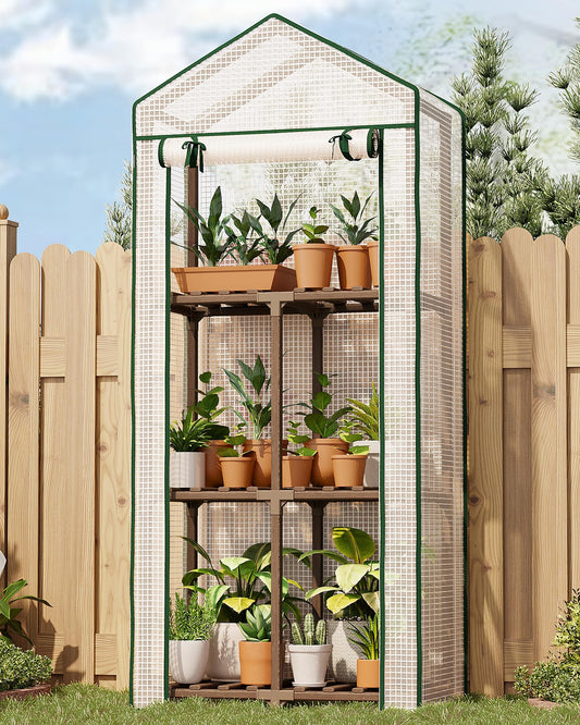 Bamworld Greenhouse for Outdoors Small Plant Green House 3-Tier Rack Stand Portable Greenhouses