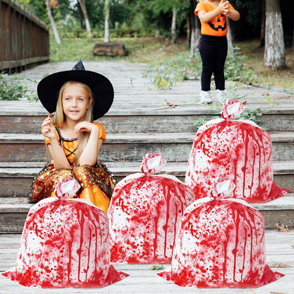 CNhoqc Halloween Lawn Leaf Bags - 8Pcs Halloween Bloody-Themed Thick Plastic Garbage Bags with Twist Ties, Fall Yard Leaf Trash Equiement, Reusable Plastic for Garden Outdoor Decorations Party Favor