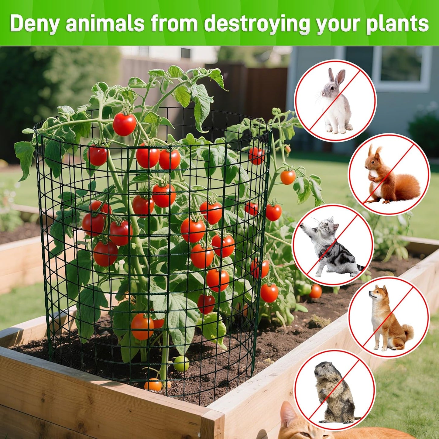 16 Pack Plant Protectors from Animals, 13.8"x 12" Wire Plant Protector, Wire Cages for Plants with Stakes and Cable Ties, Metal Plant Cages for Plants, Vegetables, Flowers