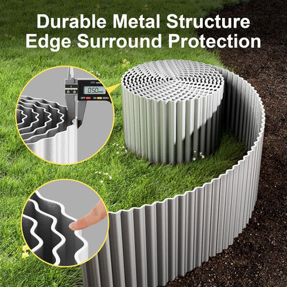 Land Guard Corrugated Garden Edging Border, 6" x 100' Landscape Paver Edging, Tall Landscape Edging, Fence for Garden, Flower Bed, Lawn and Landscape Edging(Silver)