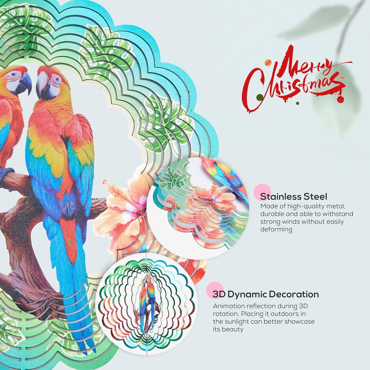 Parrot Ornaments, 12 Inches 3D Aluminum Metal Hanging Wind Spinners, for Garden Decor That Spins with The Help of Wind Energy.