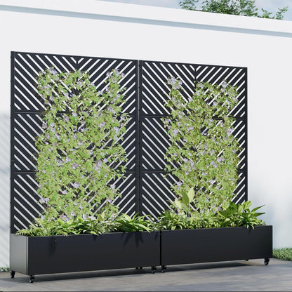 Casaphoria 72"x47" Metal Raised Garden Bed with Trellis(2 Pack), Outdoor Planter Box with Wheels & Drainage Holes for Climbing Plants, Flowers, Elevated Garden Kit with Privacy Screen, Black-Parallel