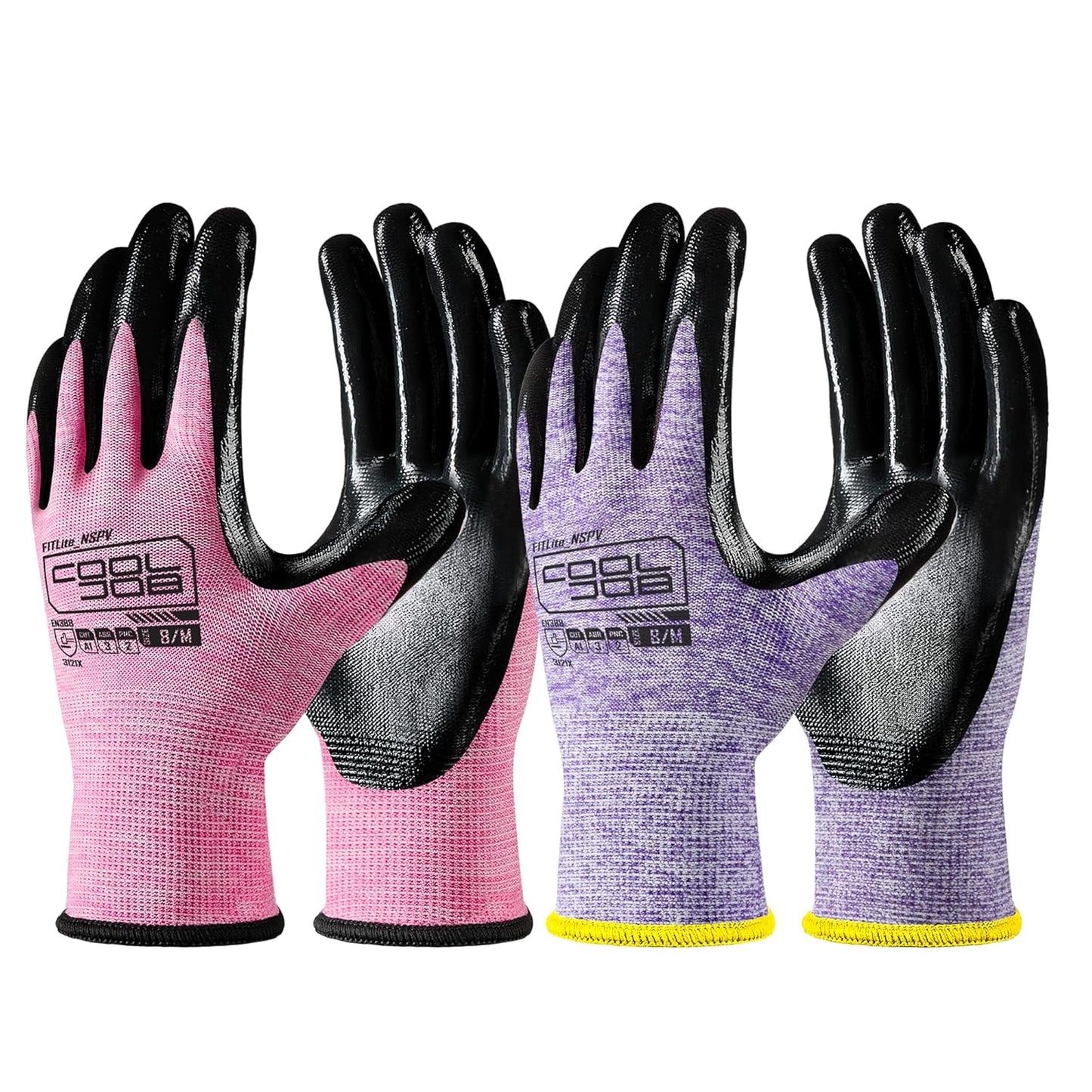 COOLJOB 10 Pairs Nitrile Dipped Rubber Coated Safety Work Gloves with Grip, Non-slip Bulk Gardening Roofing Gloves for Ladies Women, Oil-resistant Gear for Package Handler, Warehouse Worker, Small
