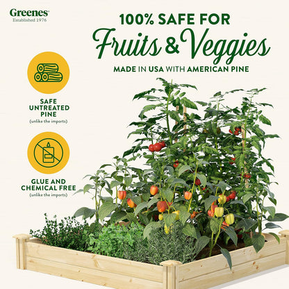 Greenes Fence Original Pine Raised Garden Bed, 4' x 4' x 7" - Made in USA with American Pine