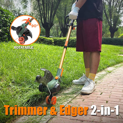 13-Inch String Trimmer Cordless,(2 x 21V 5.0Ah Batteries & Charger), 2 in 1 Trimmer & Edger, Electric Weed Wacker with Auto Rope Spool Feed, 6 Pcs 4M Spool Line for Yard, Garden, Green
