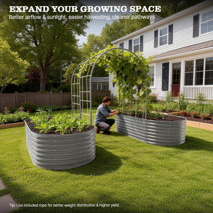 Anleolife 4x6ft Galvanized Garden Arch Trellis, Raised Beds and Vines