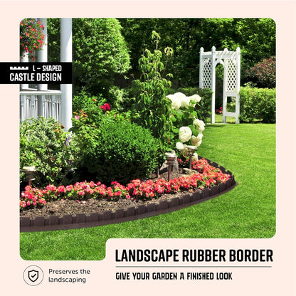 Playsafer L-Shaped Flexible Rubber Castle Edger for Lawns Landscaping and Playgrounds | Easy No Dig Installation (2 Pack, Brown)