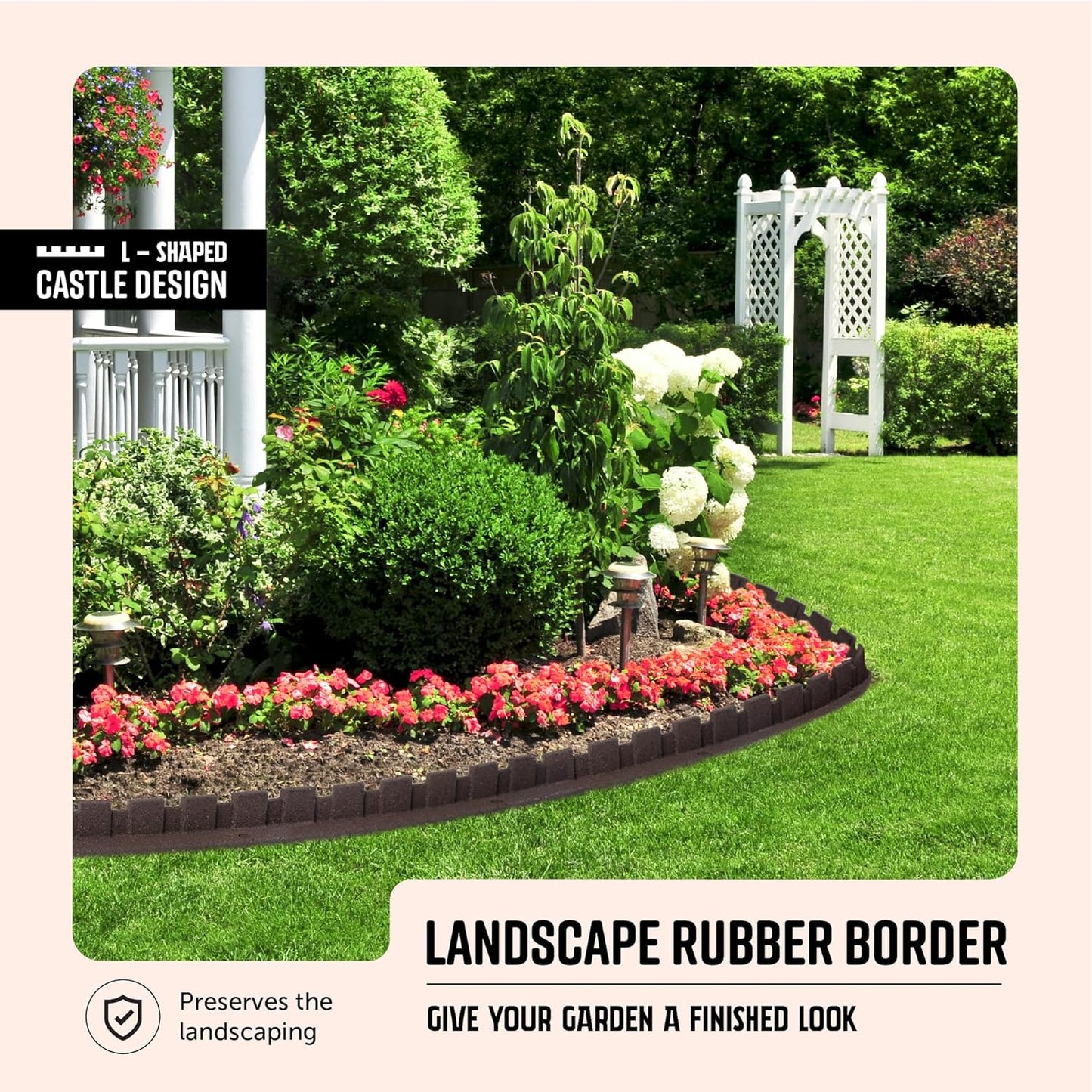 Playsafer L-Shaped Flexible Rubber Castle Edger for Lawns Landscaping and Playgrounds | Easy No Dig Installation (1 Pack, Brown)