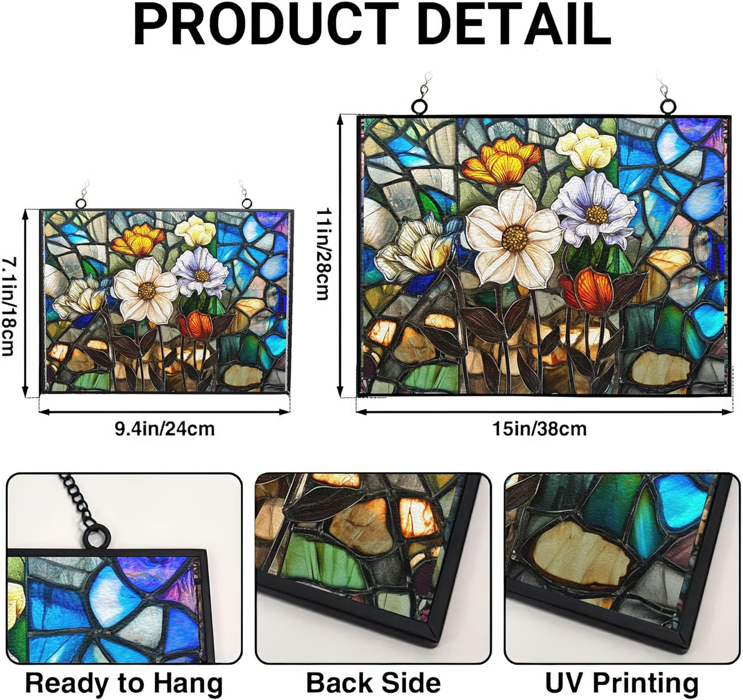 Customized Rectangle Lotus in The Lake Stained Glass Window Hanging, Stained Glass Suncatcher for Women, Window Decor Perfect Home Décor