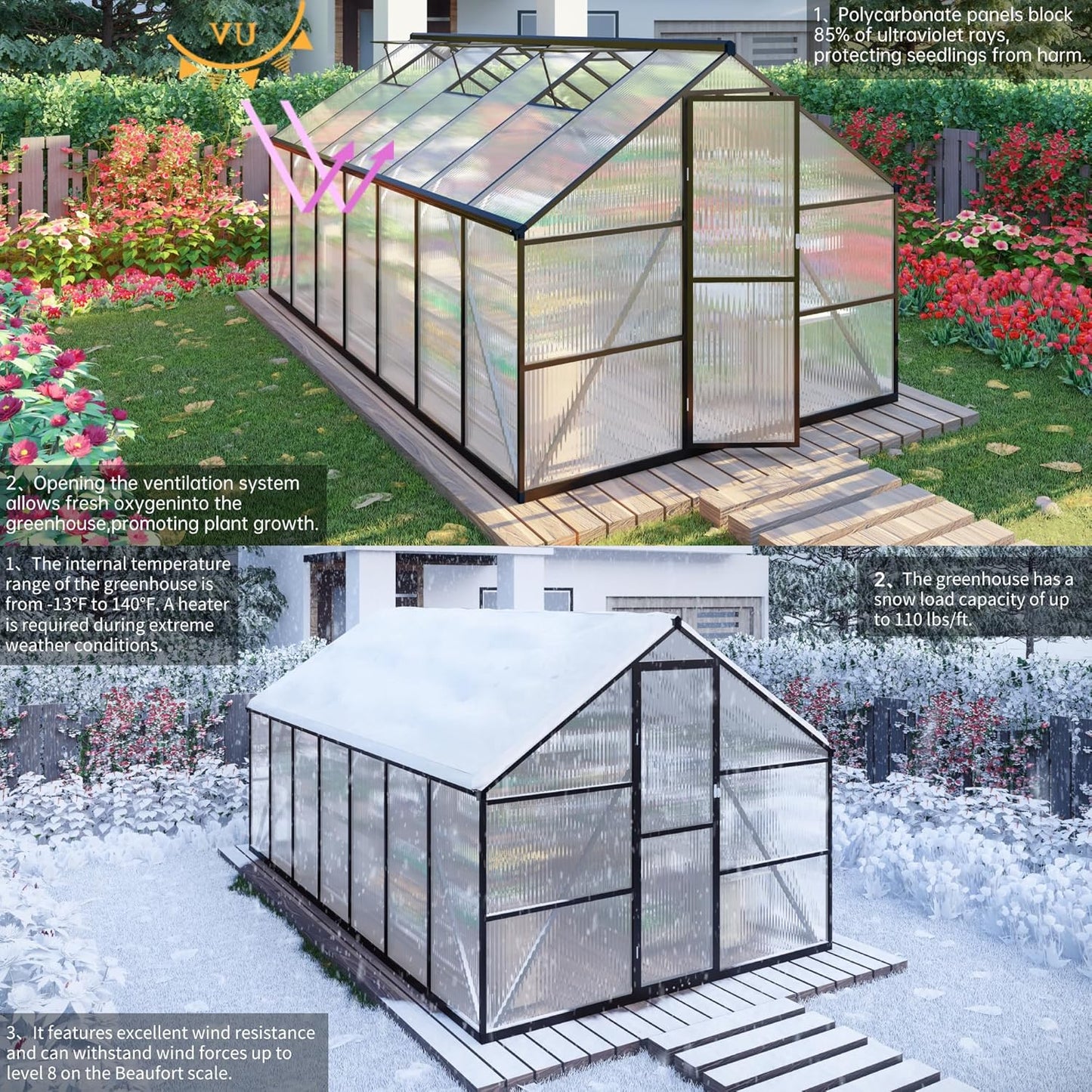 8x12 FT Greenhouse for Outdoors, Dark Gray