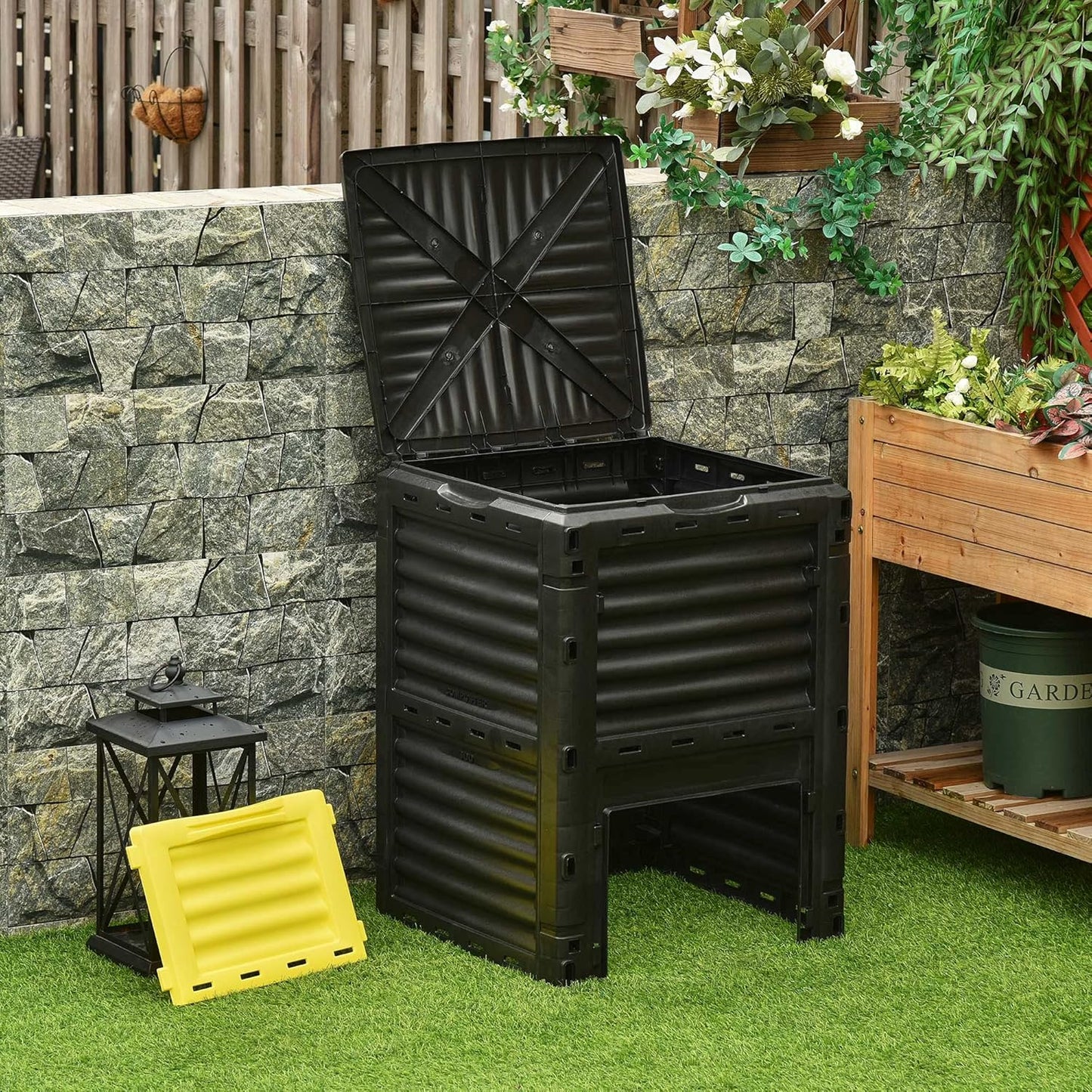 Planters,Garden Compost Bin 80 Gallon Outdoor Large Capacity Composter Fast Create Fertile Soil Aerating Box, Easy Assembly, Yellow