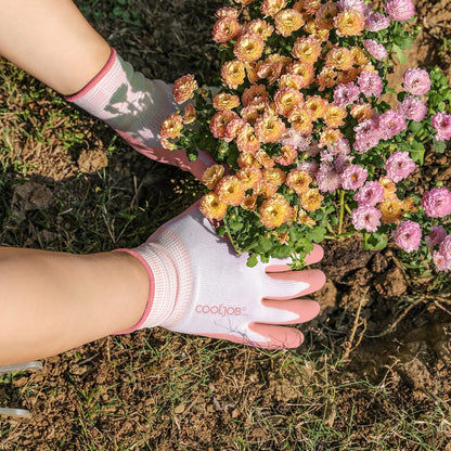 COOLJOB 2 Pairs Gardening Gloves for Women Ladies, Breathable Rubber Coated for Yard Garden, Outdoor Indoor Protective Work with Grip, Medium Size, Blue & Pink