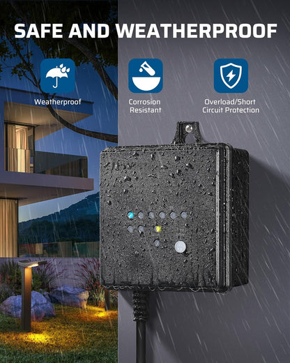 DEWENWILS 60W Low Voltage Landscape Transformer with Remote Control, 120V AC to 12V DC, Dusk to Dawn & Timer, Outdoor Low Voltage Transformer for Spotlight, Garden Light, Pathway Light, FCC Listed