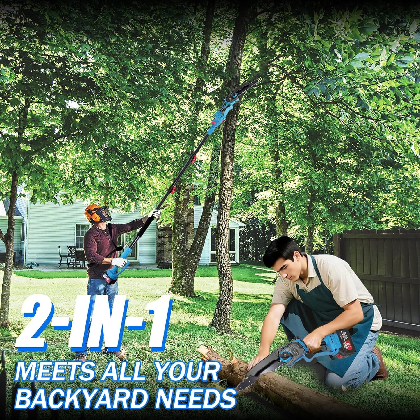 2-In-1 Electric Pole Saws for Tree Trimming, 8 Inch Mini Chainsaw with Extension Pole&2×4.0Ah Batteries, 16FT Cordless Pole Saw Battery Powered, Brushless Motor, Tree Trimmer Limb Branch Cutter Pruner