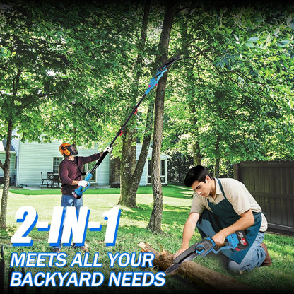 2-In-1 Electric Pole Saws for Tree Trimming, 8 Inch Mini Chainsaw with Extension Pole&2×4.0Ah Batteries, 16FT Cordless Pole Saw Battery Powered, Brushless Motor, Tree Trimmer Limb Branch Cutter Pruner