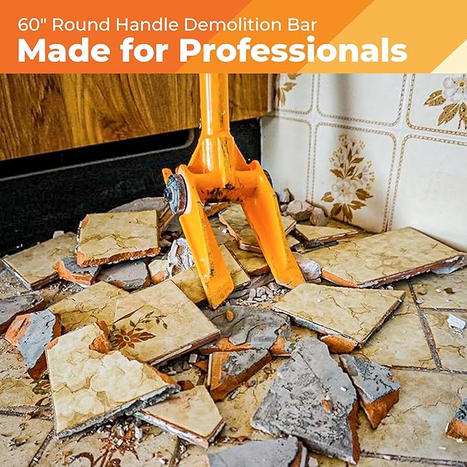 Gutster 60" Round Handle Demolition Bar - Ultimate Flooring/Hardwood Demolition Tool - Long Handle Wrecking Bar for Maximum Leverage - Ergonomic Handle to Apply Pressure Without Wrist Strain