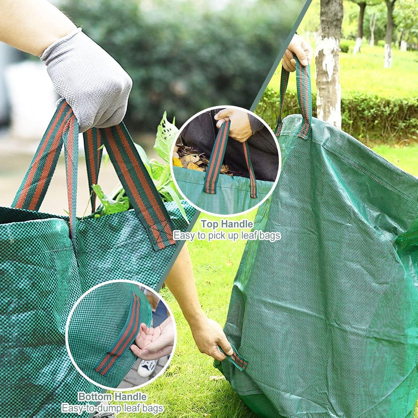 2-Pack 32 Gallons Leaf Bags, Reusable Yard Waste Bags, Heavy Duty Lawn Bags for Garden Leaves and Waste Collection, Lightweight Portable Yard Trash Bag