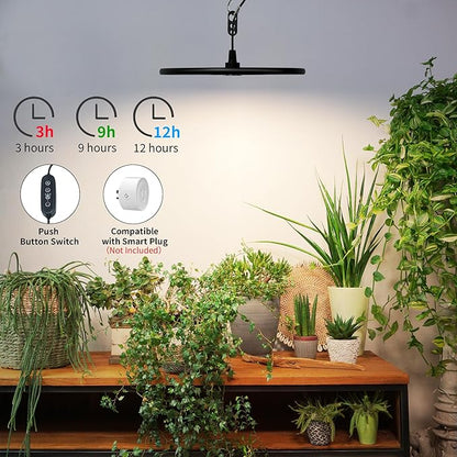 chiphy Hanging Grow Lights for Indoor Plants, 40W Full Spectrum with 3/9/12 Hours Timer, Pendant Plant Lights for Indoor Growing, Large Tall Plant, Garden, Flowers, Greenhouse,16.7FT Power Cord