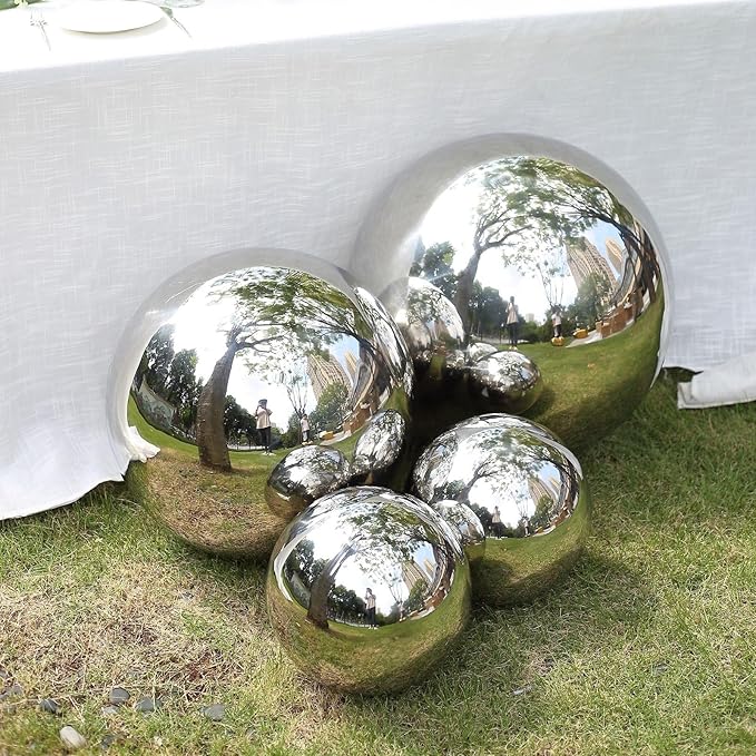 Balsa Circle 16 in Silver Stainless Steel Globe Gazing Reflective Mirror Balls Outdoor Garden Decor Centerpieces Wedding Party Events Reception Home Decorations Modern Ornaments Landscaping Accents
