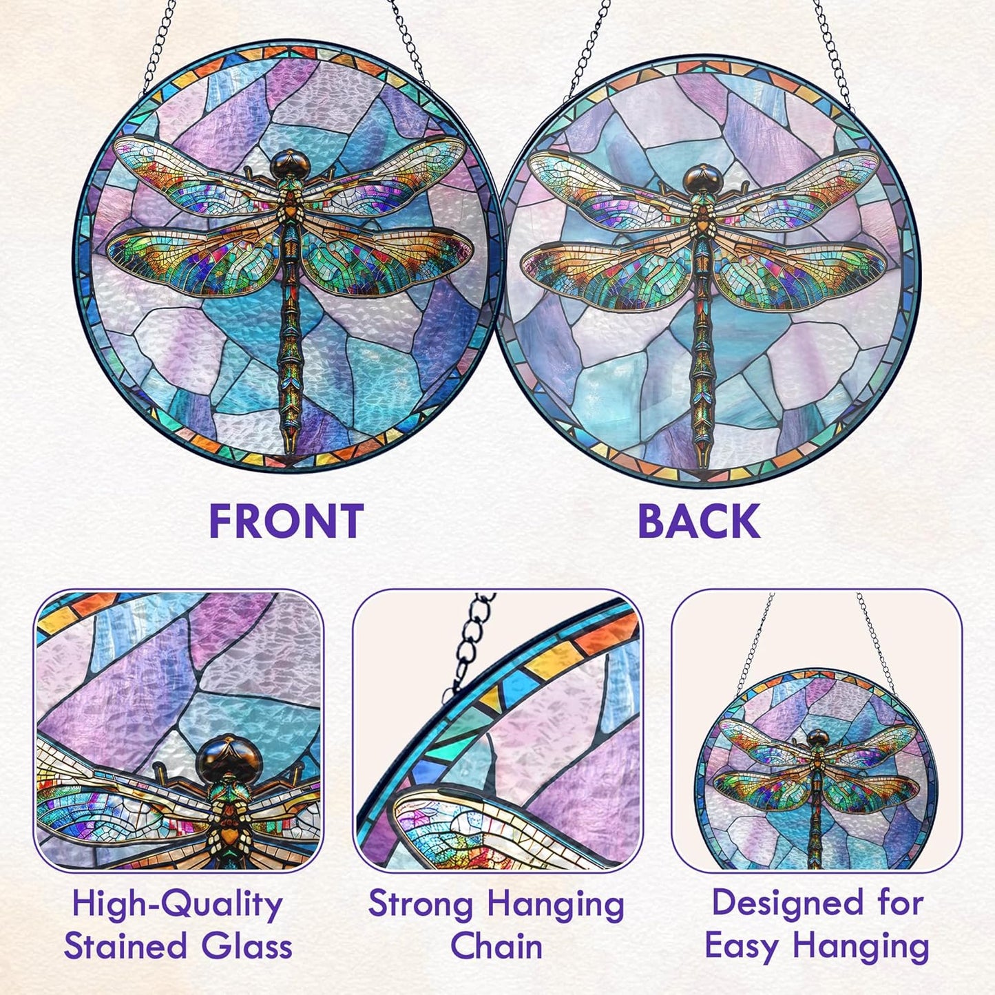 FLAGWIX Christmas Dragonfly Gifts for Women Men - Stained Glass Window Hanging 10 in - Dragonfly Garden Decor for Yard Decorations Outdoor, Sun Catchers Window Ornament for Home Christmas Decorations
