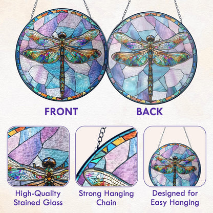 FLAGWIX Christmas Dragonfly Gifts for Women Men - Stained Glass Window Hanging 10 in - Dragonfly Garden Decor for Yard Decorations Outdoor, Sun Catchers Window Ornament for Home Christmas Decorations