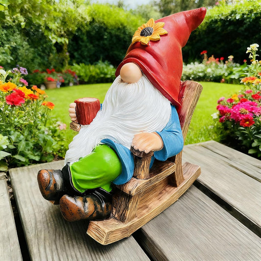 Drinking Coffee Faceless Garden Gnome Statue Decoration - 7.2"Figurine Ornament for Indoor Outdoor Home Patio Yard Lawn-Sunflower Gnome Statue-Best Garden Gifts for Mothers Day, Housewarming, Festival