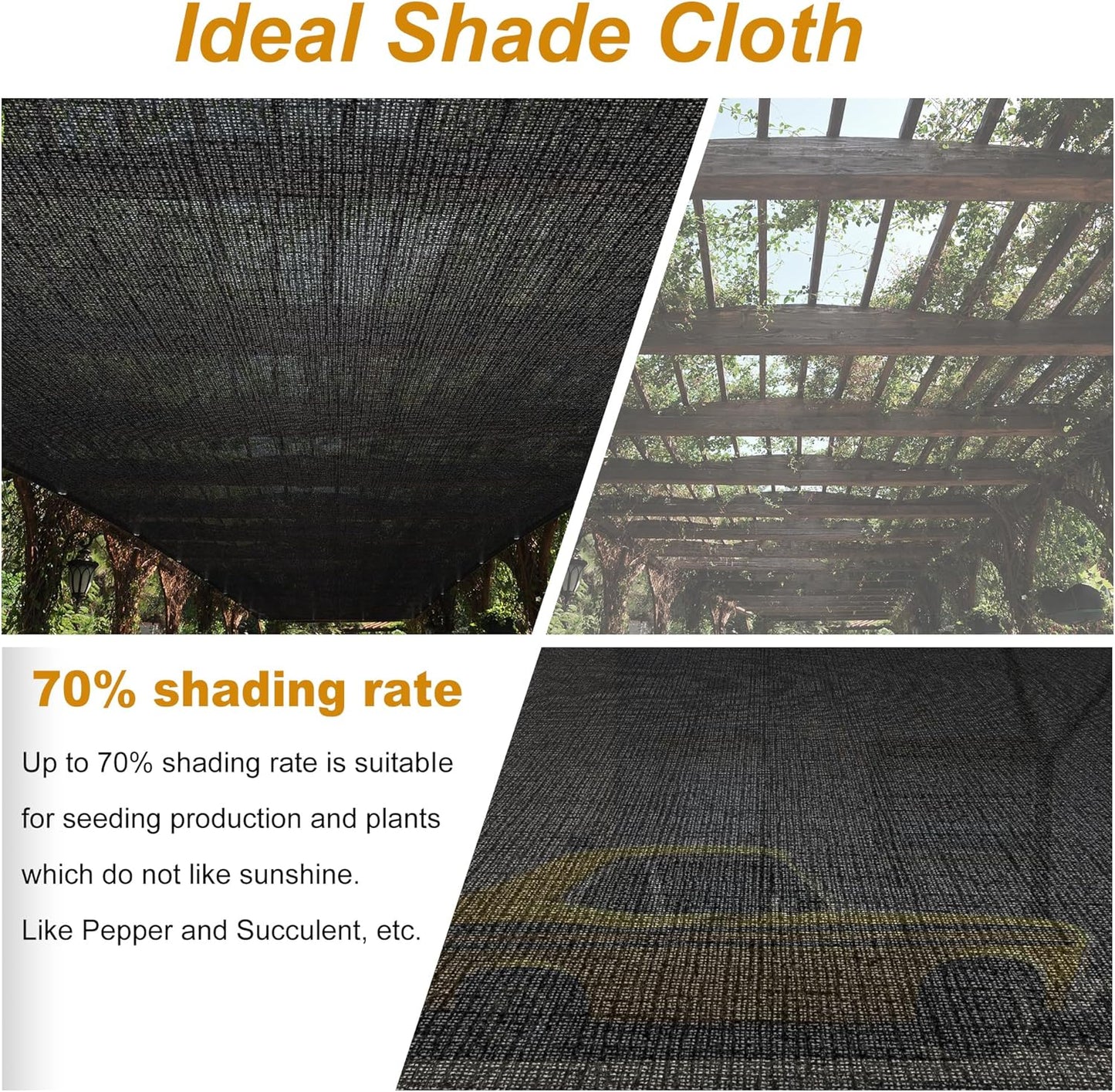 SPORTYOUTH 70% Shade Cloth for Patio, 10x20 ft Mesh Tarp with Grommets, UV Resistant Black Sunblock Sun Shade Netting Cover for Garden, Greenhouse, Chicken Coop, Pergola, RV, Canopy, Barn Kennel