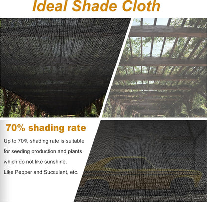 SPORTYOUTH 70% Shade Cloth for Patio, 10x20 ft Mesh Tarp with Grommets, UV Resistant Black Sunblock Sun Shade Netting Cover for Garden, Greenhouse, Chicken Coop, Pergola, RV, Canopy, Barn Kennel