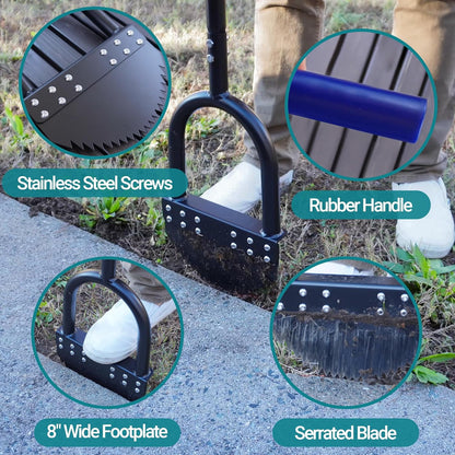 Edger Lawn Tool 41in Border Edger with Tempered Spring Steel Blade Long Rubber Handle Wide Footplate Rustproof Manganese Steel Half Moon Edger for Garden Maintenance