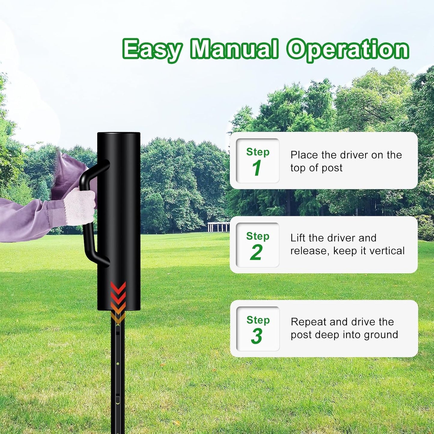 Fence Post Driver with Handle,17LB Hand Post Pounder,3.7 inches Inner Dia. Pole Rammer, Farm Wire Fencing for T Post, U-Channel Sign and Wooden Post, Black