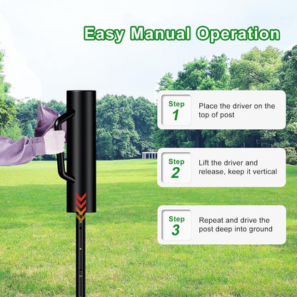 Fence Post Driver with Handle,17LB Hand Post Pounder,3.7 inches Inner Dia. Pole Rammer, Farm Wire Fencing for T Post, U-Channel Sign and Wooden Post, Black