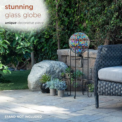 Alpine Corporation 10" Diameter Indoor/Outdoor Glass Mosaic Gazing Globe Yard Decoration, Peacock Feather Design