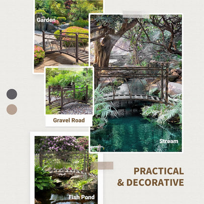 Outsunny 3.3' Metal Arch Zen Garden Bridge with Safety Siderails, Decorative Footbridge, Delicate Scrollwork & Corner Spheres for Stream, Fish Pond, Bronze