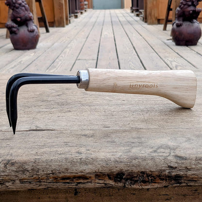 Two Prong Bonsai Root Pick Rake Hardened Carbon Steel Ergonomic Wooden Handle Japanese Import Safely Separate Roots For Repotting Great For Larger Bonsai