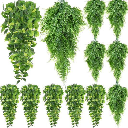 Hoteam 12 Pcs Artificial Hanging Plants 32 Inch Fake Ivy Vines with Fake Leaves Patio Artificial