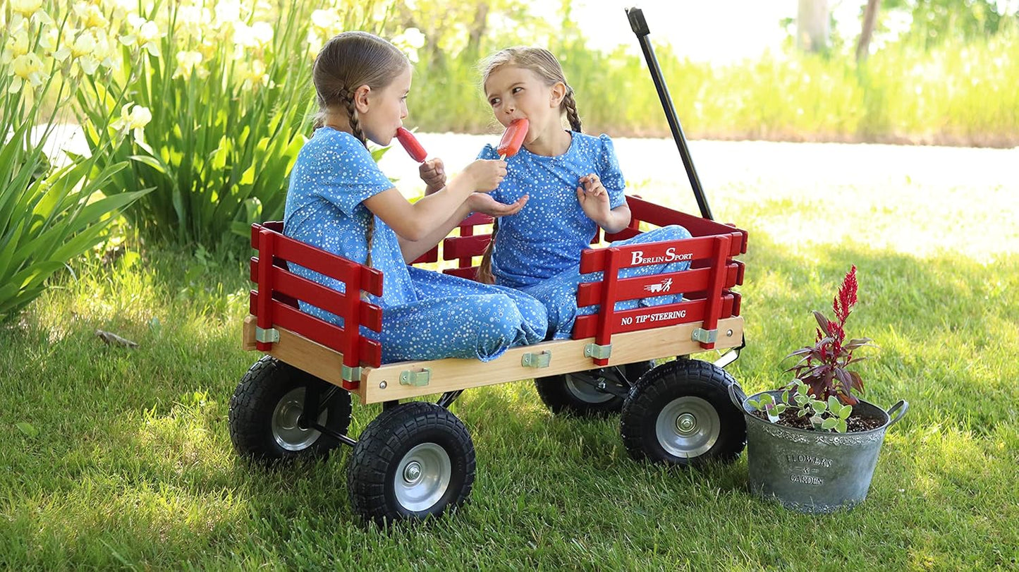 Berlin Flyer Sport Kid's Wagon - Model F410 - Amish Made in Ohio, USA - 10" No-Flat Tires (Red)