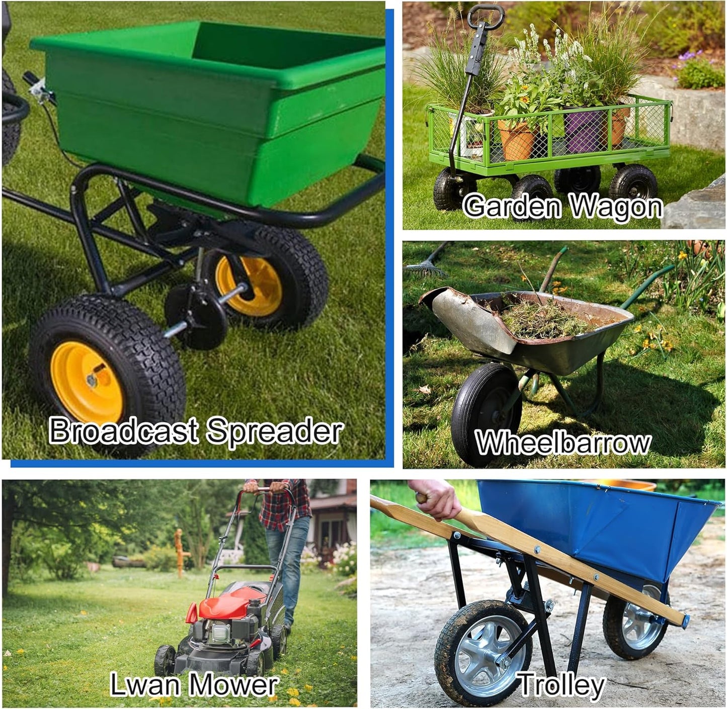 14.5" Flat Free Wheelbarrow Wheels and Tires, 3.50-8" Flat-Free Solid Tire with 5/8" Axle Bore Hole for Wheelbarrow Lawn Mover Trolley Dolly Go Kart Replacement