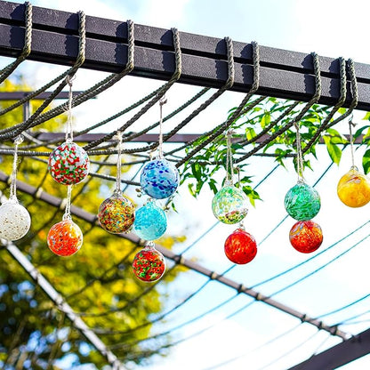 Set of 12 Hand Blown Glass Ornaments Hanging Gazing Balls Witches Balls, Outdoor Patio Garden Decor