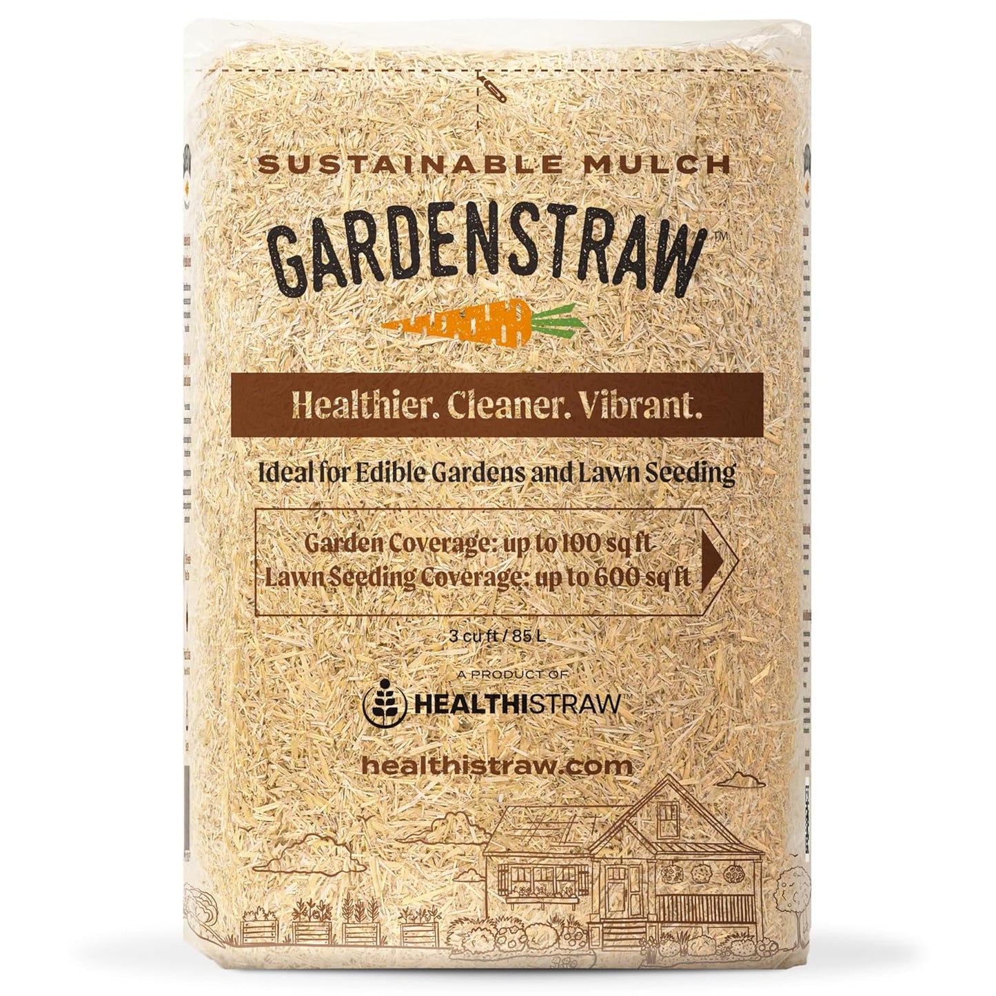 HealthiStraw GardenStraw, 3 cu ft (20 lbs) – All-Natural Mulch for Gardens, Vegetables Lawn Seeding – Water-Conserving Wheat Straw – Sustainably Sourced, Thoroughly Cleaned