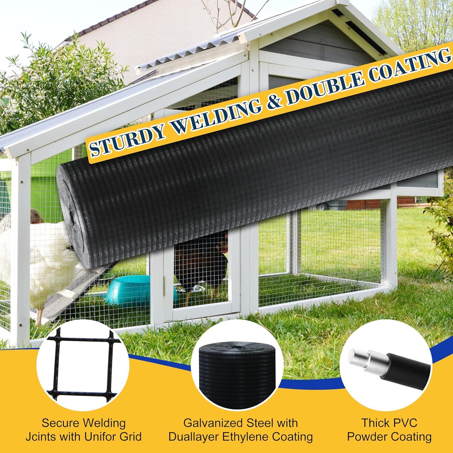 Sunnyglade Hardware Cloth, 1/2 Inch 48" x 100 ft Black Vinyl Metal Mesh Roll, 19 Gauges Chicken Wire Fence Roll, Welded Wire Fencing PVC Coated Wire Fence Rolls for Chicken Coop, Poultry (Black)