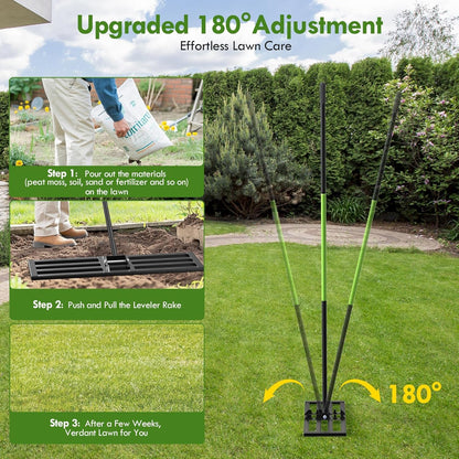 Seeutek Lawn Leveling Rake, 45” x 10” Lawn Leveler with 6.5FT Stainless Steel Handle Rakes for Lawns, 0-180° Adjustable Ground Leveler Tool for Yard, Level Soil Sand Dirt Surfaces