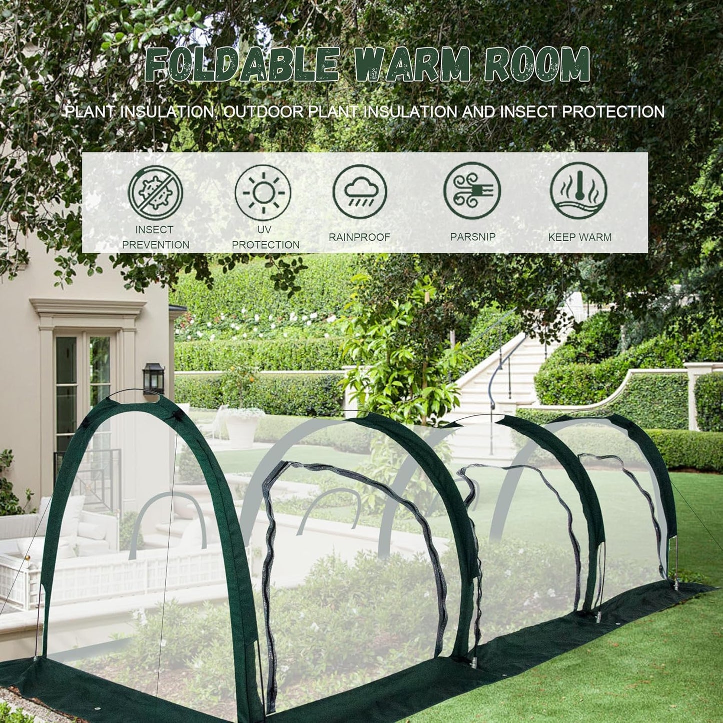 Portable Tunnel Greenhouse for Outdoors - Transparent Mini Greenhouses Ideal for Backyards and Outdoor Vegetable Cultivation (3M)