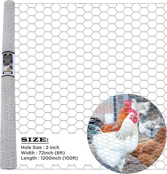 Chicken Wire 72 in x 100 FT x 2” Mesh x 20GA | Poultry Wire Netting | Hot Dipped Galvanised | Hexagonal Galvanized Mesh for Chicken Coop, Rabbit Cage, Fence Barrier PM72x100x2