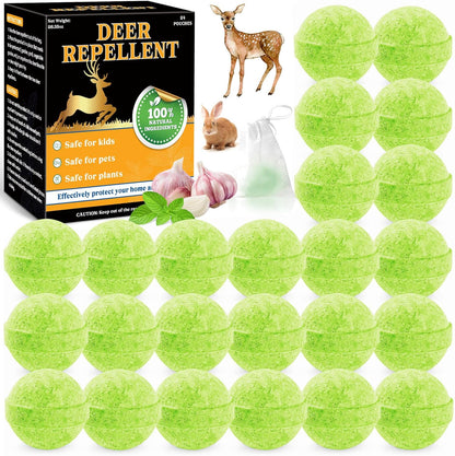 24 Pack Deer Rabbit Repellent Outdoor - Powerful Peppermint Oil Deer Repellent Balls, Natural Bunny Deer Deterrent for Trees Plants Garden Lawn Yard, Deer Repellant Keep from Eating Flowers, Pet Safe