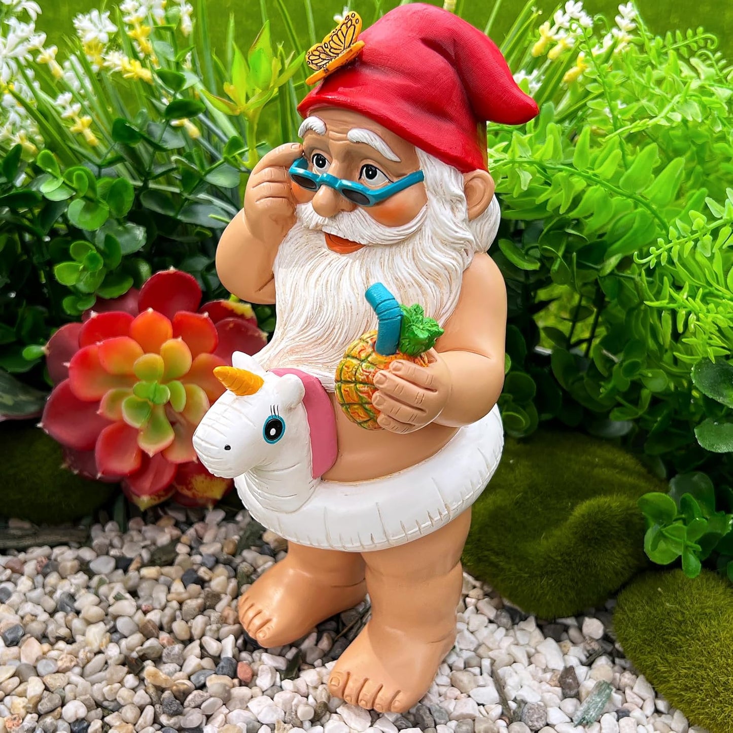 Mood Lab Garden Gnome with Unicorn - Funny Gnome Statue - 9 Inch Tall Lawn Figurine - for Outdoor or House Decor
