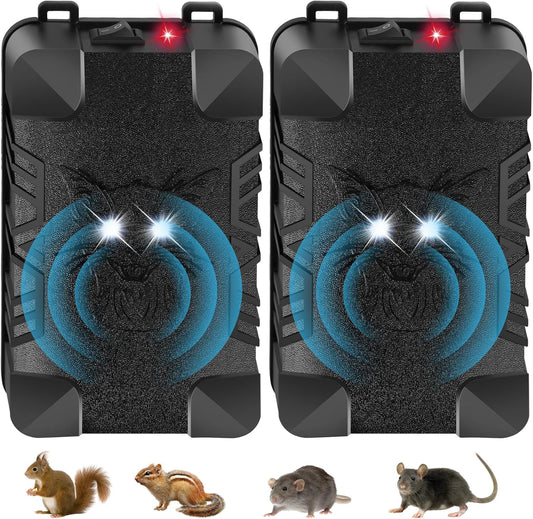 Metessi Ultrasonic Rodent Repellent, Rodent Repellent for Car Engines,Battery Powered Under Hood Animal Repeller with Flashing Strobe Light for Automobile, Truck, Garage, Attic, Barn (2)