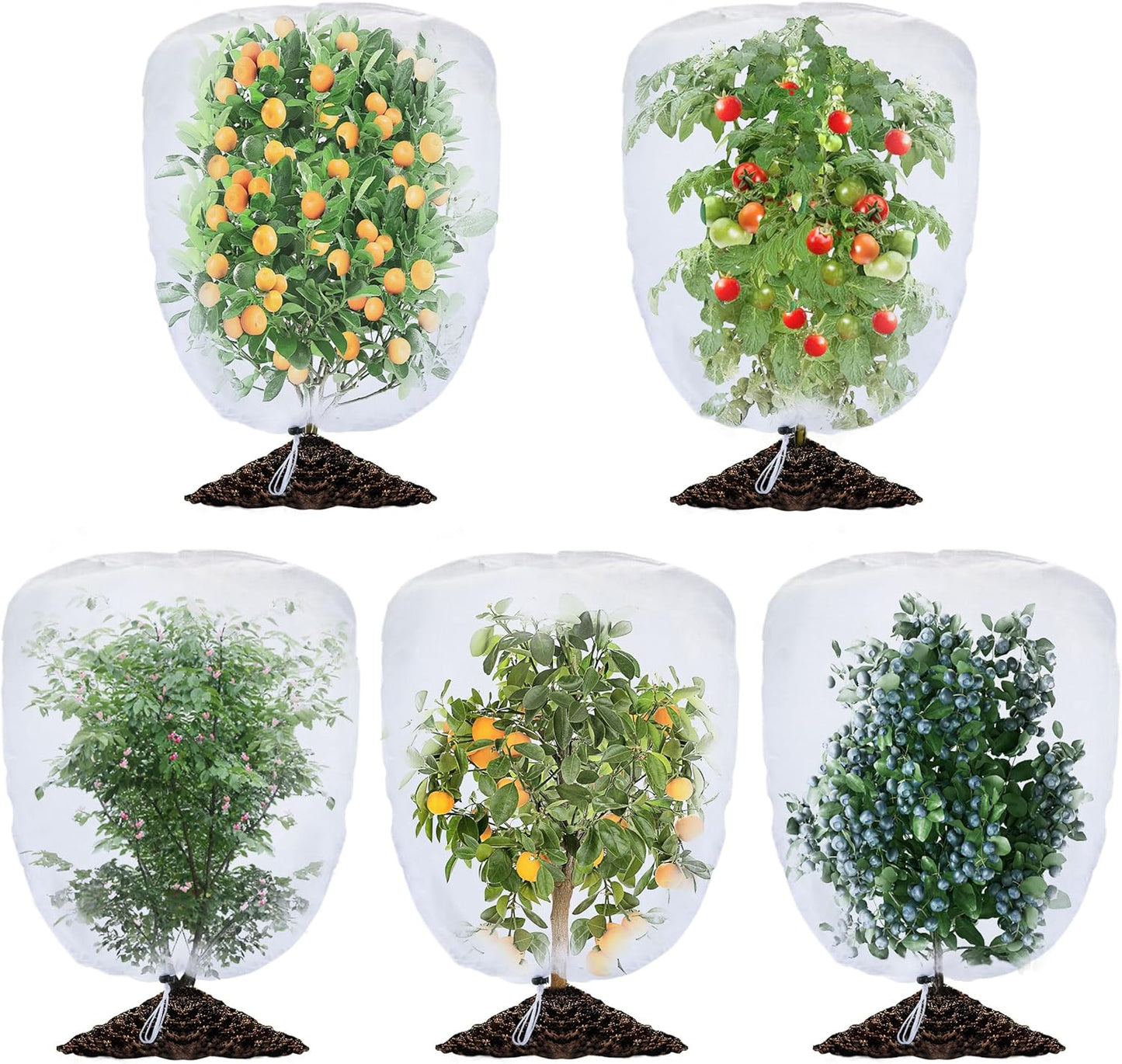 5 Pack Garden Plant Fruits Tree Protection Netting Covers with Drawstring, 3.3 x 2.7Ft Bird Insect Netting Bag, Plant Netting Barrier for Fruit/Flower/Herb/Vegetables (3.3 x 2.7Ft)