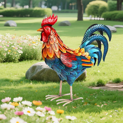 Shorayn Metal Rooster Statues Outdoor Garden Decor Metal Chicken Sculptures & Statues Chicken Ornaments Yard Art for Backyard Patio Lawn Decorations