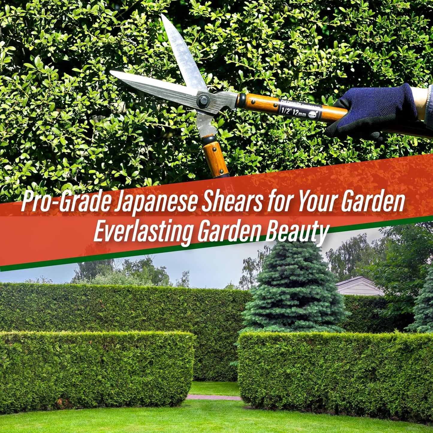 SUIZAN Hedge Shears 21.3" - Professional Japanese Garden Clippers for Precise Trimming Gardening Tools